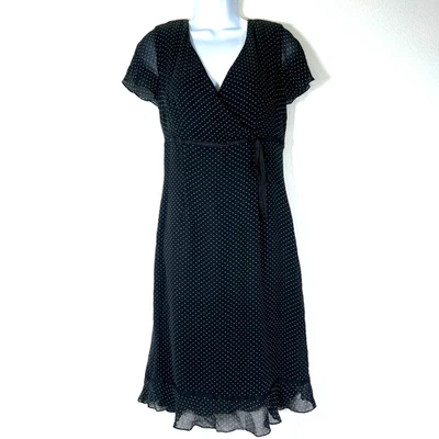 Vintage Womens Y2K Silk Coquette Midi Dress Size 6 Polka Dot Chiffon Black Bow - Image 1 of 4