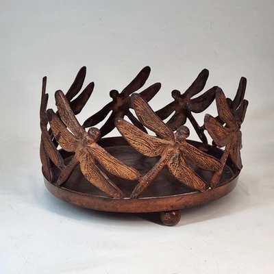 Dragonfly Pillar Candle Holder  6.25" Wide Dragonflies Cast Iron Bronze Color - Image 1 of 4