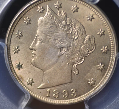 1893 LIBERTY "V" NICKEL PCGS MS 63 ORIGINAL GREYING BRUSHED NICKEL PATINA OVER A - Image 1 of 4