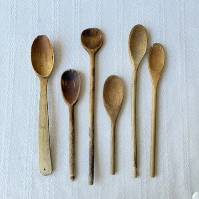 Lot of 6 Wooden Spoons Kitchen Utensils Farmhouse Primitive Rustic Decor - Image 1 of 4