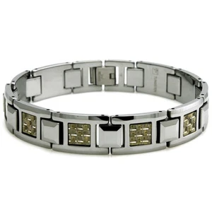 Brazalete de eslabones de fibra de carbono amarillo de carburo de tungsteno de 8" - Imagen 1 de 4