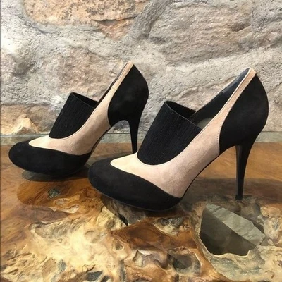 Donald J Pliner Lasse 0202 Black Taupe Suede Designer Heel Pump Booties Size 10 - Image 1 of 4