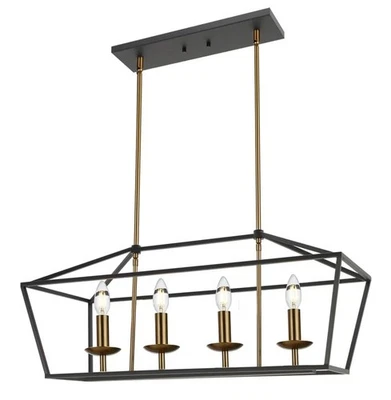 BONLICHT Contemporary Rectangle Farmhouse Chandeliers Black and Brushed Brass 4 - Image 1 of 4