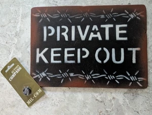 Military Repro Wooden Private Keep Out Sign Den Kids Bedroom + Button Compass - Picture 1 of 3