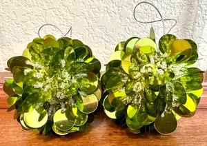 PAAR 2 GRÜNE PAILLETTEN UND PERLEN CHRISTBAUMSCHMUCK - Bild 1 von 2