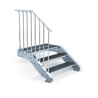 Stahltreppe 3 Stufen 100 cm Stufenbreite mit Podest bis 60 cm Geschosshöhe - Bild 1 von 4