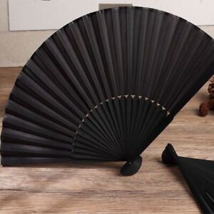 Chinese Style Bamboo Ribs Black Silk Folding Fan Dance Props Hand Held Fans