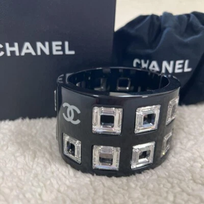 RARE CHANEL CHANEL Cuff Bangle Bracelet VINTAGE black From JAPAN - Image 1 of 4
