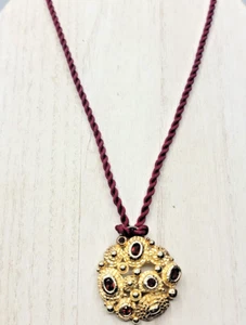 Granat Anhänger Streichholz Kordel Halskette Handwerk Gold Vermeil über 925 Silber 20-22" - Bild 1 von 5