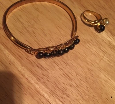 Gold Plated Pearl & CZ  Bracelet 7.5” /Ring Size 9 - Image 1 of 4