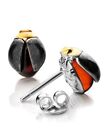 Scarabaeus, Silver Earring Amber, Sterling Silver 925, Stamped, Cherry Amber