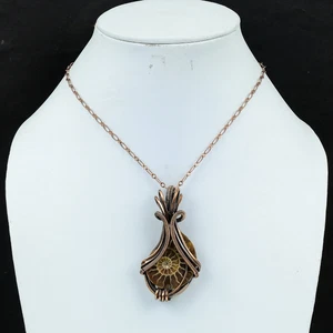 Ammonite Fossil Handmade Gemstones Cropper Wire Wrapped Women Jewelry Pendant - Picture 1 of 6