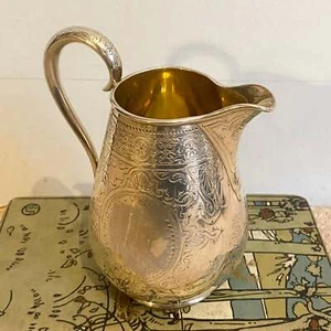 Sterling Silver Cream Jug With Gilt Inlay Antique 1870 Victorian London - Picture 1 of 9