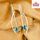 Swiss Blue Topaz Gemstone Handmade Jewelry 925 Sterling Silver Earrings 2.8"