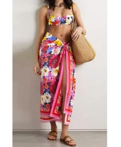 DOLCE & GABBANA Scarf Pink Cotton Floral Pareo Cover Beachwear Sarong Accessory - Picture 1 of 8