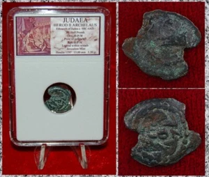 Moneda Antigua Judea HERODES ARQUELAUS Galera Bronce Media Pruta Jerusalén 4BC-6AD - Imagen 1 de 4