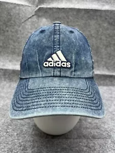 Adidas Hat Cap Strap Back Adult One Size Blue Denim Look 100% Cotton Climalite - Picture 1 of 13