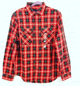 CK Calvin Klein Mens Plaid Red and Black Button Down Shirt With Arm Logo Size M - Picture 1 of 10