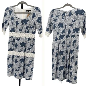 Chris Mclaughlin Womens Embroidered Paisley Dress sz 6 Denim Look Lace Cutout - Picture 1 of 9