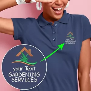 Polo de servicio de jardinería bordado personalizado tu texto césped jardín - Imagen 1 de 19