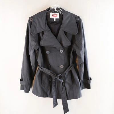 Vtg Downtown Wippette Ken Sporn Raincoat Women Large Trench Charcoal LIned Tie - Image 1 of 4
