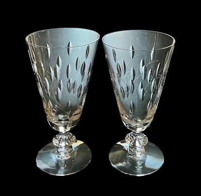 2 - Vintage Duncan & Miller Willow Hand Blown Leaf Cut 6.5” Iced Tea Glasses EUC - Image 1 of 4