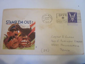 WWI1 US 1944 BOSTON MASSACHUSETTS PATRIOTIC MINKUS CACHET STAMP'EM OUT - Bild 1 von 3