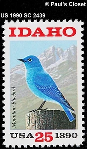 US 1990 SC 2439 IDAHO STATEHOOD MOUNTAIN BLUEBIRD 25¢ MNH ORIGINAL GUM VFINE - Picture 1 of 2
