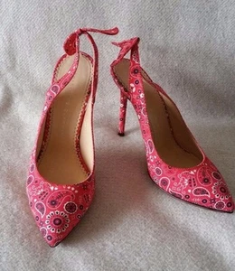 New Charlotte Olympia Monroe Bandana Sling back pump heel 8 38 Red Shoe - Picture 1 of 13