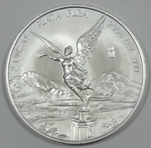 2008 2 Onzas Mexico Plata Pura Libertad Uncirculated Ley .999 Pure Silver - Picture 1 of 4