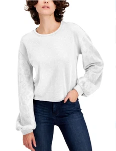 INC Women's Gray Stud Embellished Heather Blouson Sleeve Terry Sweatshirt Small - Picture 1 of 5