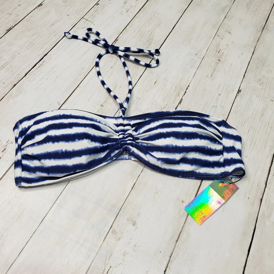 NWT Primark Atmosphere Bandeau Halter Bikini Top Sz 10 Blue White Stripe Padded  - Image 1 of 4