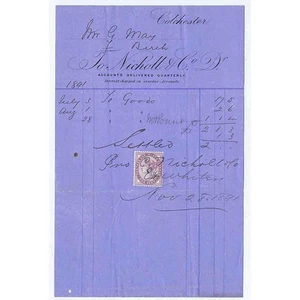 1891 Billhead, Nicholl & Co Slate Merchants COLCHESTER - Picture 1 of 1