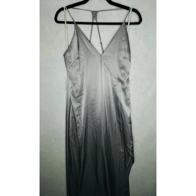 Halston Heritage Dress Womens 6 Grey Satin Slip Maxi Gown Strappy Back KMN161738 - Image 1 of 4