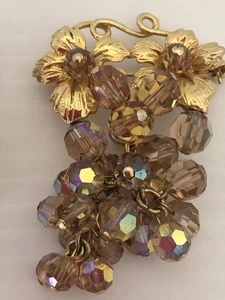 Vintage Aurora Borealis Crystal Flower Vine Brooch Austrian x 2 - Bild 1 von 11