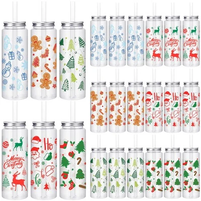 24件装16.9盎司圣诞塑料杯带盖子和吸管,可重复使用Christma... — 第 1/4 张图片