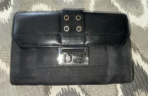 Auténtica cartera vintage Christian Dior negra en lona y cuero - Imagen 1 de 7