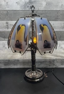 Vintage OK Lighting Penguin and Baby Glass Panel 3 Way Touch Lamp - Picture 1 of 7