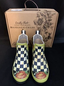 NEW! MACKENZIE CHILDS COURTLY CHECK CHELSEA ANKLE RAIN BOOTS SIZE 6 - Picture 1 of 8