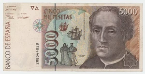 Spain España 5000 Pesetas 12-10-1992 P 165 VF+ Circulated Banknote Ref 828 - Picture 1 of 2