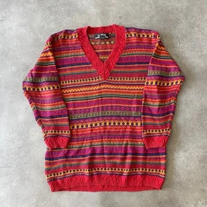 SK Wear Jumper Petite Women Medium Vintage 90s Fair Isle Knit Sweater, Red - Picture 1 of 10