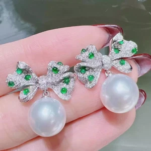 Gorgeous Pair Of Huge AAA 10-11mm South Sea Round White Pearl Earring 925s - Picture 1 of 2