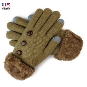 Womens Winter Gloves Mittens Thick Sherpa Fur Lined Touch Screen Thermal Soft - Picture 1 of 28