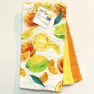 Fiesta 3 Pack Hand Dish Kitchen Towels Citrus Circus /Yellow /Orange NWT - Picture 1 of 4