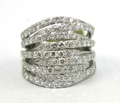Natural Round Diamond Bypass Criss Cross Cluster Ring Band 14k White Gold 3.36Ct - Image 1 of 4