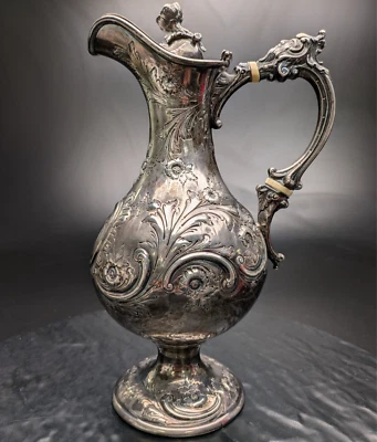 1850s Bailey & Co. Coin Silver Floral Pitcher – 11″ Tall, 628 gram (.900 Fine) - Image 1 of 4