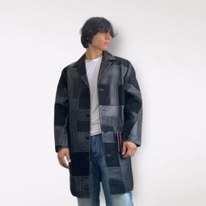 Men's Davoucci Black Patched 100% Genuine Leather Trench Coat - Picture 1 of 7