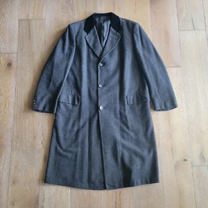 Vintage 50er Kammgarn Tex Mantel grau Harrinbone kariert Samtkragen 40R - Bild 1 von 10