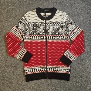 Icewear Cardigan Sweater Womens XS Red Black Wool Fair Isle Full Zip Casual Ski - Picture 1 of 12