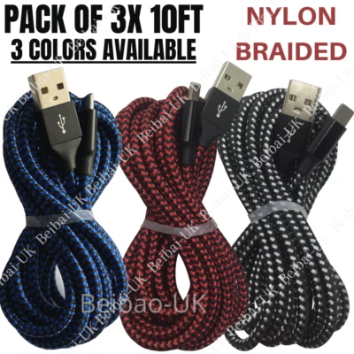 3 Pack 10FT Braided USB Charger Cable For iPhone 11 XS 8 7 Plus 5c Charging Cord - Image 1 of 4